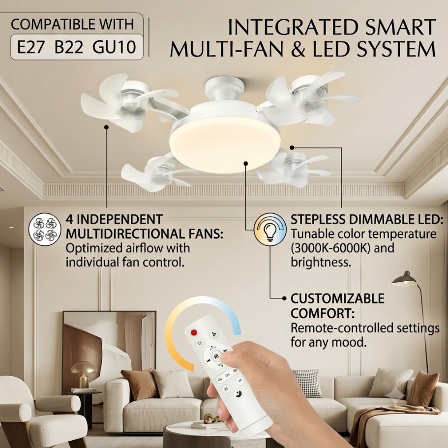 Drone Beacon Light - Wentylator sufitowy 3-w-1 w stylu drona